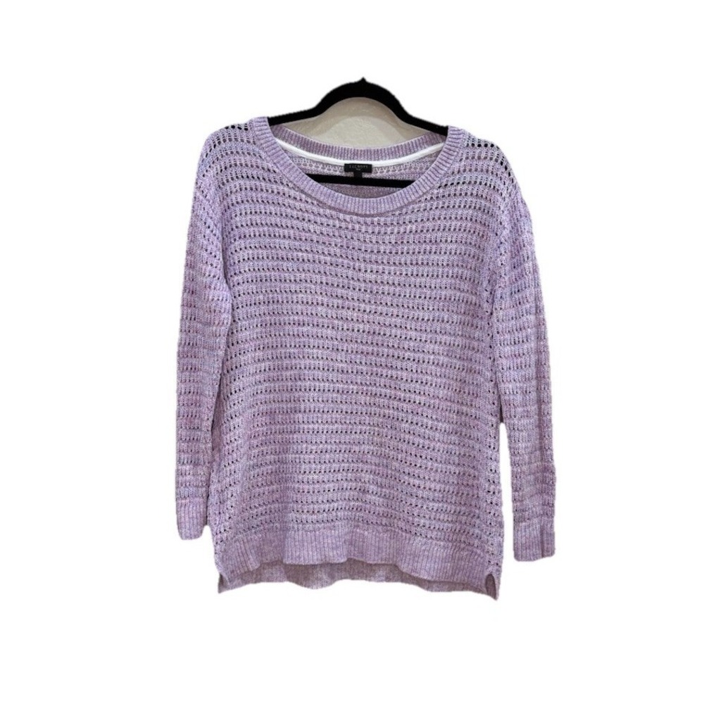 Talbots Plus Crewneck Open Knit Sweater‎ Womens Size X (0X) Light Purple Cotton